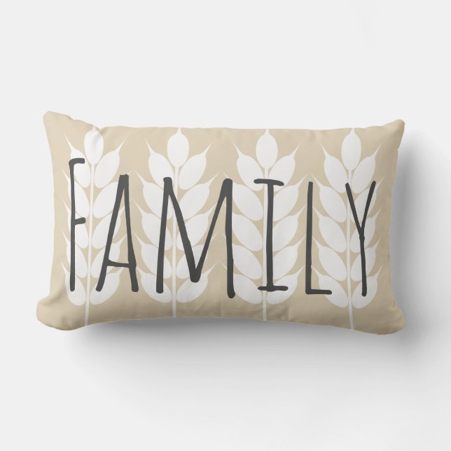 Rustic Country Farmhouse Wheat Sprigs Family Name Lumbar Cushion (Front)