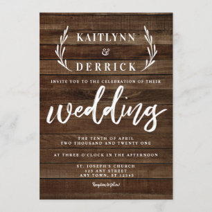 Rustic Country Farmhouse Wood Simple Wedding Invitation