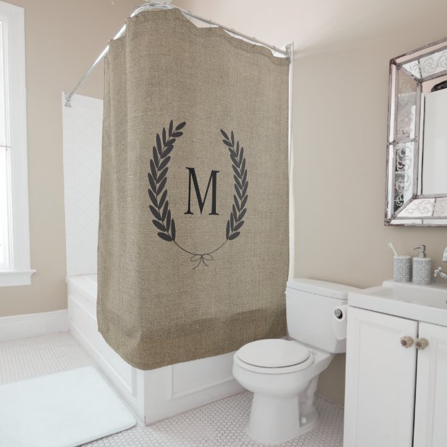 Rustic Country Faux Burlap Black Wheat Laurels Shower Curtain (In Situ)