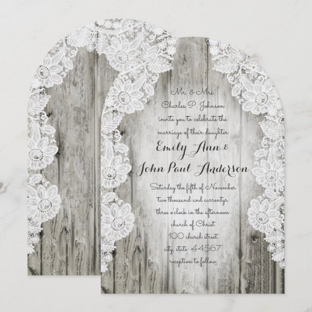 Rustic Country Faux Lace Barn Wood Wedding Invitation (Front/Back)