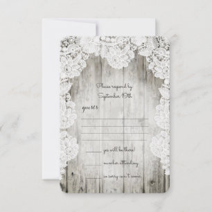 Rustic Country Faux Lace Barn Wood Wedding RSVP Card