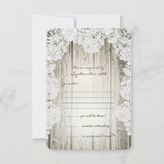 Rustic Country Faux Lace Barnwood Wedding RSVP (Front)