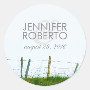 Rustic Country Fence Rural Farm Wedding Classic Round Sticker