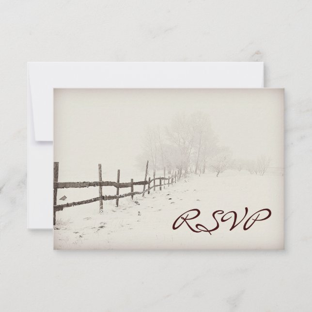Rustic Country Fence Winter Wedding RSVP Cards (Front)