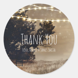 Rustic Country Field & Lights Wedding Favour Classic Round Sticker