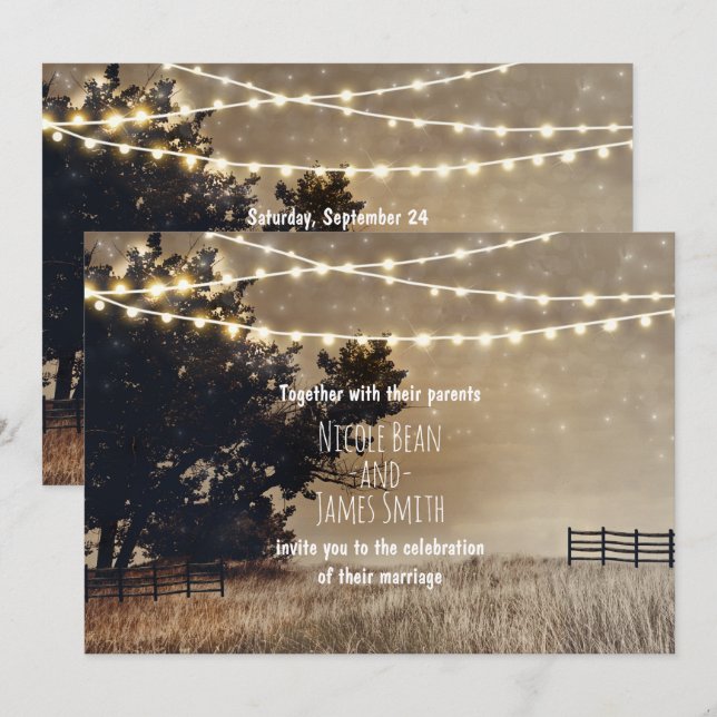 Rustic Country Field & Lights Wedding Invitations (Front/Back)
