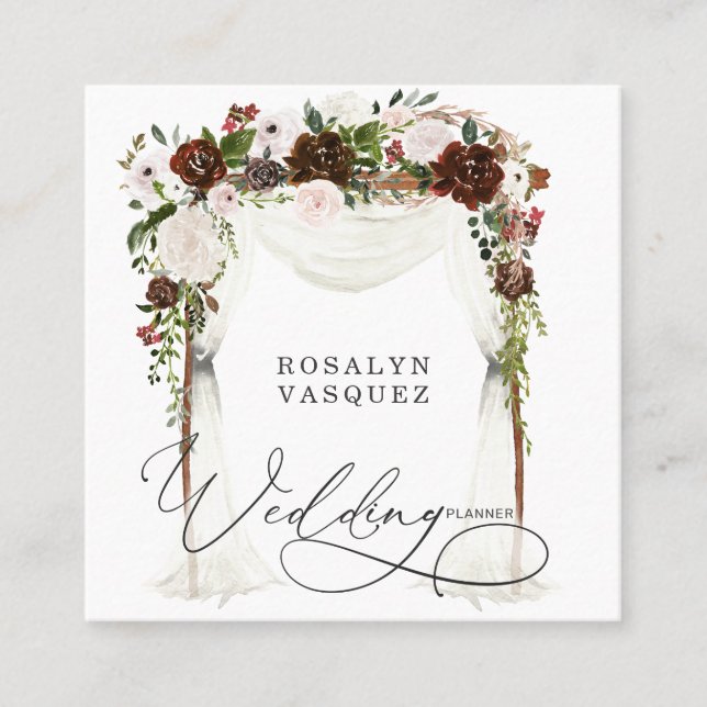Rustic Country Floral Antler Wedding Planner Square Business Card (Front)