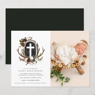 Rustic Country Floral Baptism Invitation
