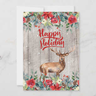 Rustic country floral barn wood Happy Holidays Holiday Card