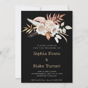 Rustic Country Floral Botanical Black Wedding Invitation