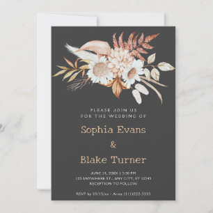 Rustic Country Floral Botanical Shadow Wedding Invitation