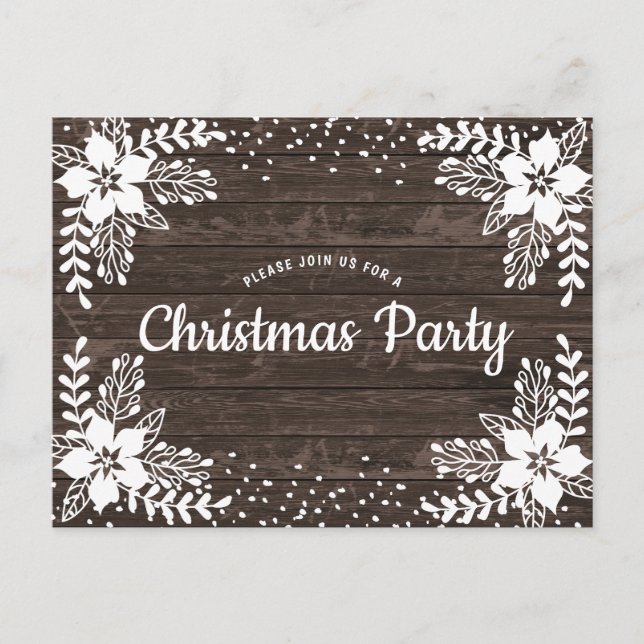 Rustic Country Floral Christmas Party Invitation Postcard (Front)