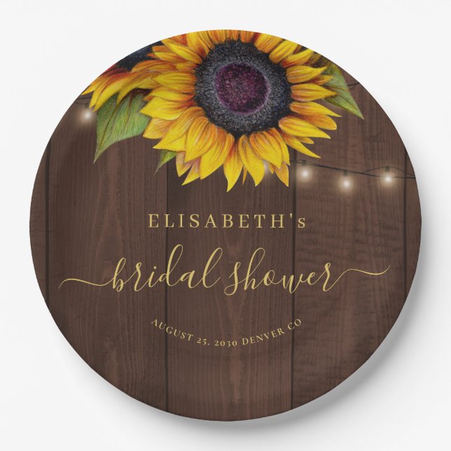 Rustic country floral elegant bridal shower paper plate (Front)