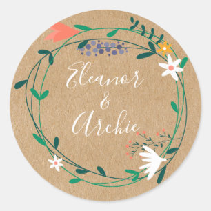 Rustic Country Floral Garland Wedding favour Classic Round Sticker