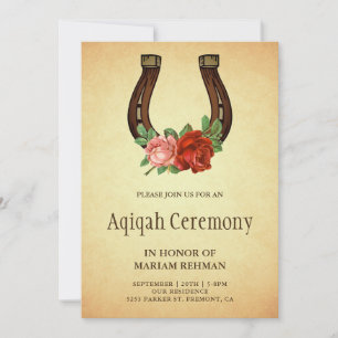 Rustic Country Floral Horseshoe Aqiqah Invitation