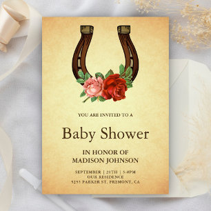 Rustic Country Floral Horseshoe Baby Shower Invitation