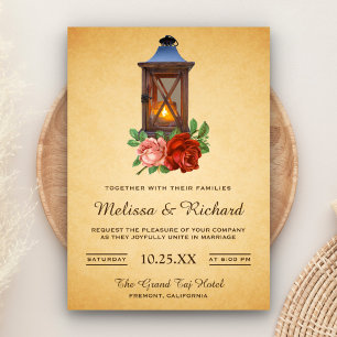 Rustic Country Floral Lantern Wedding Invitation