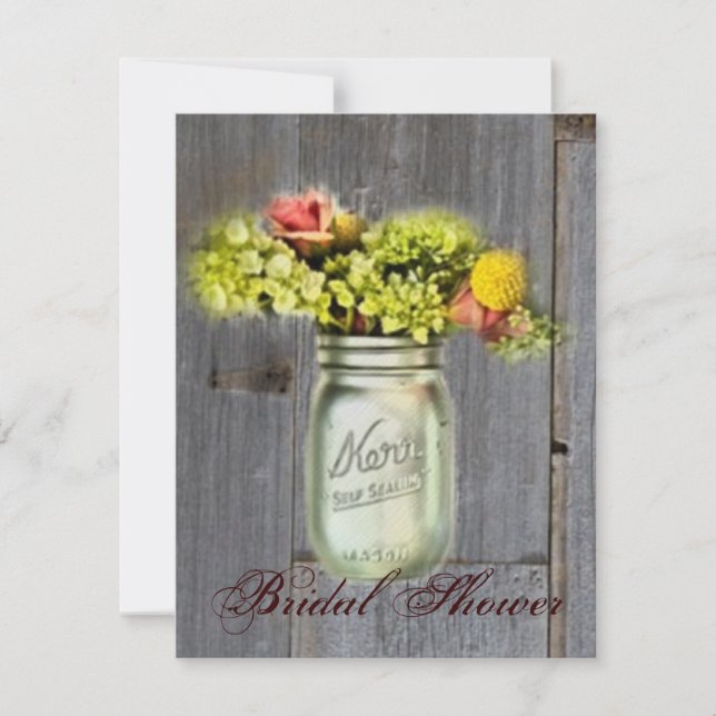 rustic country floral mason jar bridal shower invitation (Front)