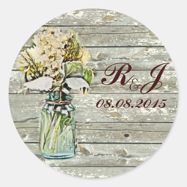 rustic country floral mason jar wedding thank you classic round sticker (Front)