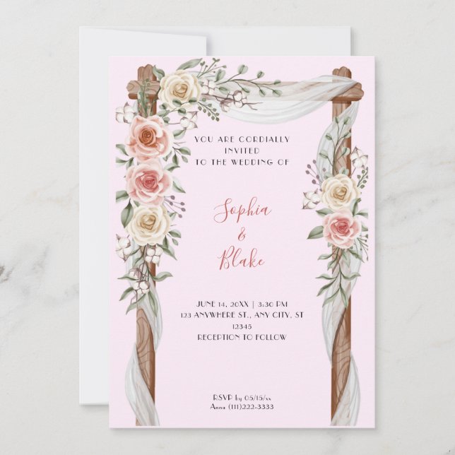 Rustic Country Floral Wedding Arch Pink Wedding Invitation (Front)