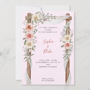 Rustic Country Floral Wedding Arch Pink Wedding Invitation