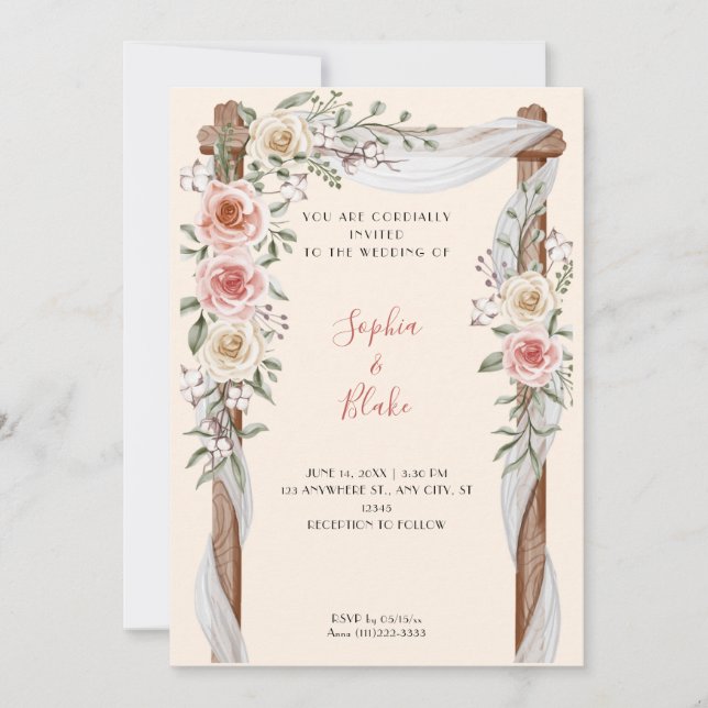 Rustic Country Floral Wedding Arch Yellow Wedding Invitation (Front)