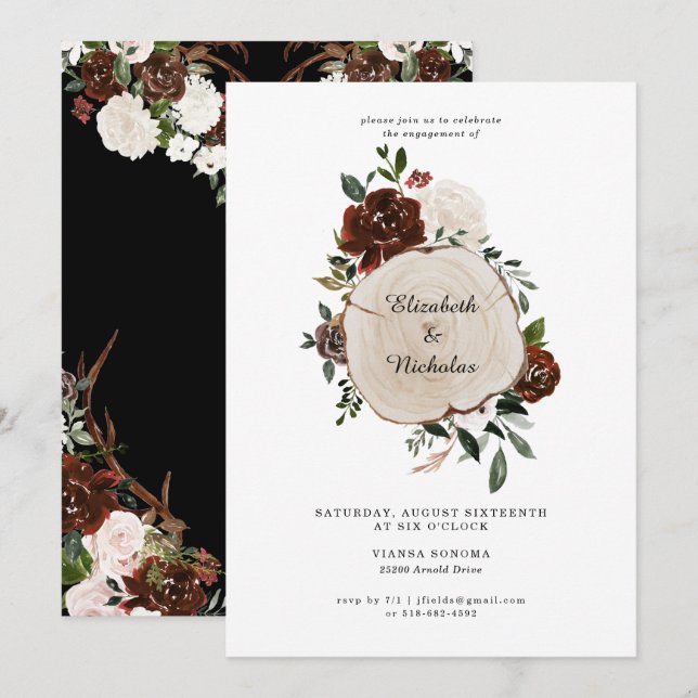 Rustic Country Floral Wedding Engagement Party Invitation (Front/Back)