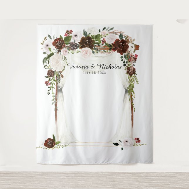 Rustic Country Floral Wedding Photo Booth Backdrop Tapestry (Front)