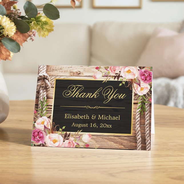 Rustic Country Floral Wood Gold Frame Thank You (Creator Uploaded)