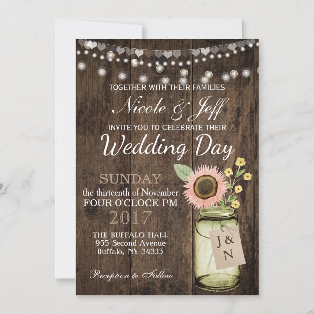 Rustic Country Flower Mason Jar Barn Wedding Invitation (Front)