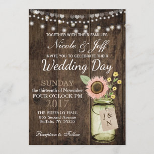 Rustic Country Flower Mason Jar Barn Wedding Invitation