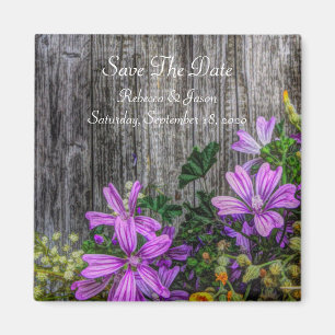 Rustic Country Flowers On Barn Board  Magnet