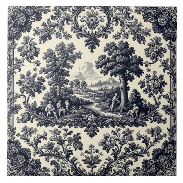 Rustic Country Folks French Toile Pastoral Scenery Tile (Front)