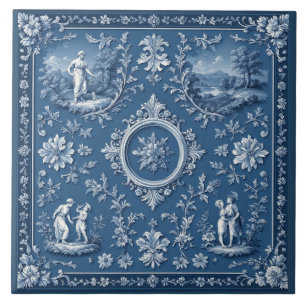 Rustic Country French Toile Heritage Pastoral Blue Tile