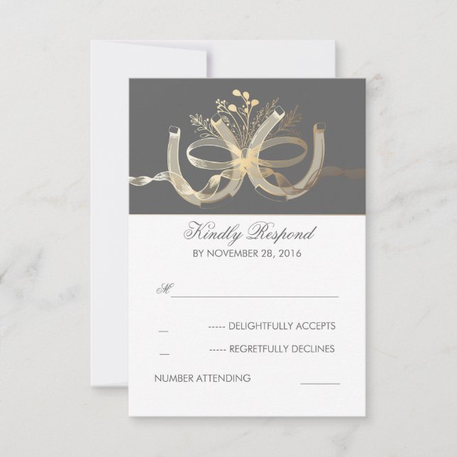 Rustic Country Gilded Horseshoes Wedding RSVP Card (Front)