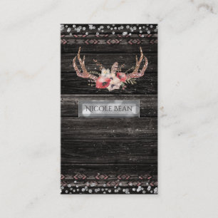 Rustic Country Glam Flowers & Antlers Boho Chic Business Card