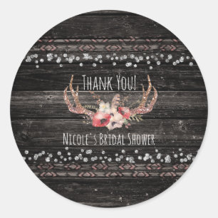 Rustic Country Glam Flowers & Antlers Boho Chic Classic Round Sticker