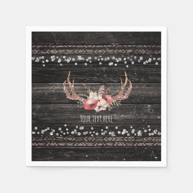Rustic Country Glam Flowers & Antlers Chic Boho Napkin (Front)