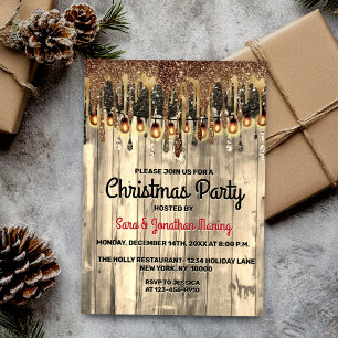 Rustic Country gold glitter drips Christmas Party Invitation