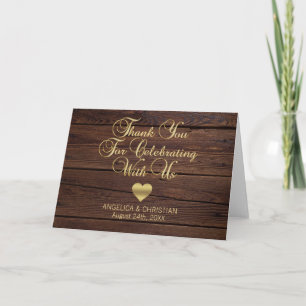 Rustic Country Gold Heart Thank You Wedding Card