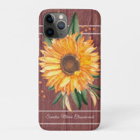 Rustic Country Golden Sunflower Brown Wood