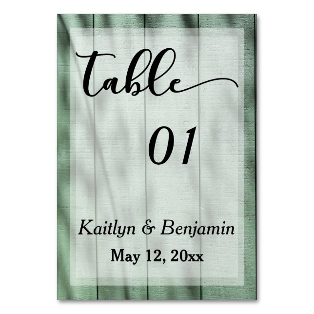 Rustic Country Green Barn Wedding Table Number (Front)