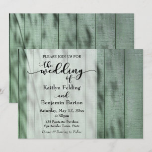 Rustic, Country, Green Painted Old Wood, Wedding Invitation