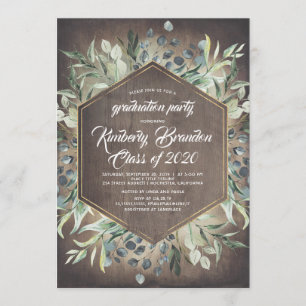 Rustic Country   Greenery Gold Frame Graduation Invitation