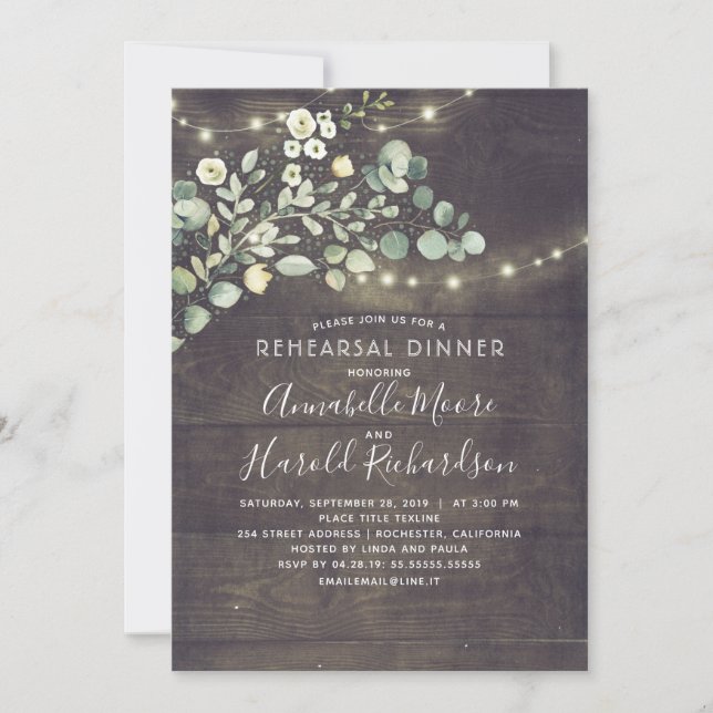 Rustic Country Greenery Wedding Rehearsal Dinner Invitation (Front)