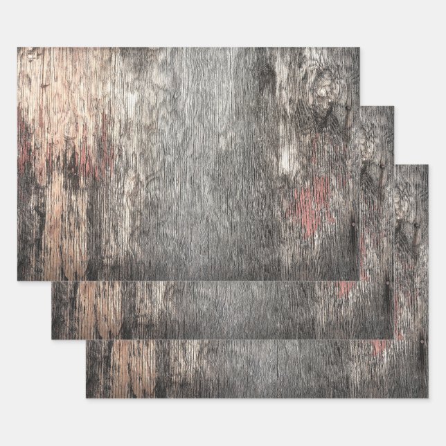 Rustic Country Grey Beige Texture Wood Grain Wrapping Paper Sheet (Set)
