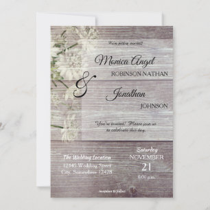 Rustic Country Grey Wood Floral Wedding Invitation