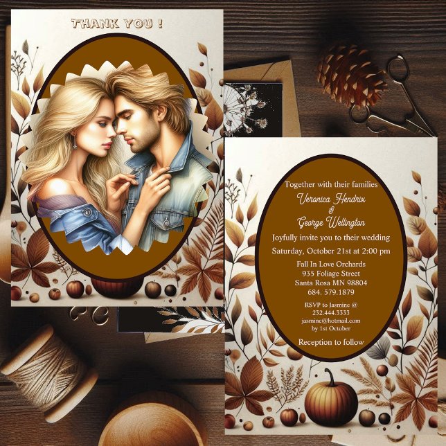 Rustic Country Grunge Brown Fall Pumpkins Wedding  Invitation (Rustic Country Grunge Brown Fall Pumpkins Wedding Invitation)