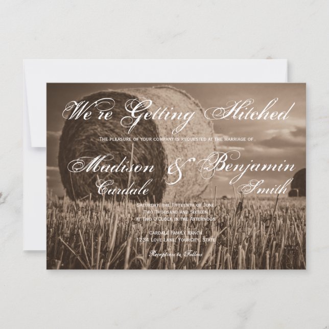 Rustic Country Hay Bale Rural Wedding Invitations (Front)