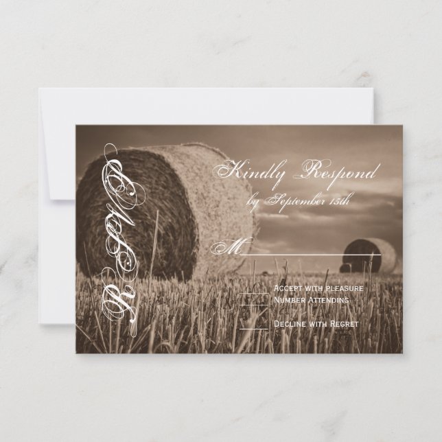 Rustic Country Hay Bale Rural Wedding RSVP Cards (Front)